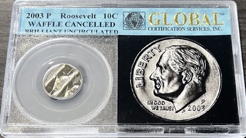 2003 ERROR INDENT + WAFFLED Roosevelt Dime CH BU Coin STRUCK Waffle w/ Details Cover