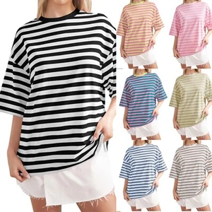 Weird Fish Women's OverSized Striped Short Sleeved T-shirt Organic Cotton Top - Picture 1 of 34