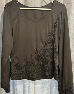 Unbranded Formal Top Women’s Size S/M Black Embellished Floral Beaded Detail - Picture 1 of 14