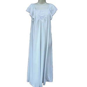 Camisón Nicole para mujer azul aguamarina nailon largo cuello cuadrado manga gorra bordado - Imagen 1 de 8