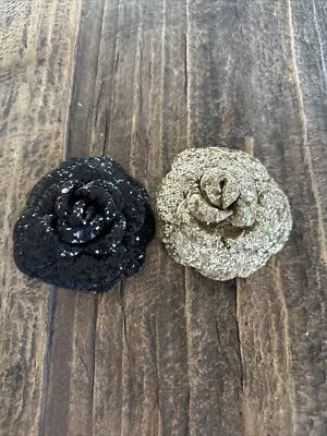 Chanel Gold And Black Glitter Camelia Sticker - perfect for gift wrap (set of 2)