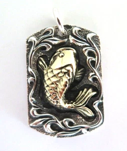 JAPANESE FISH KOI CARP LUCKY BRASS STERLING 925 SILVER PENDANT - Picture 1 of 9
