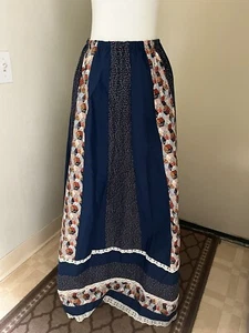 Authentic Vintage Carefree Fashions Prairie Patchwork Rock lang Maxi blau XS/S - Bild 1 von 4