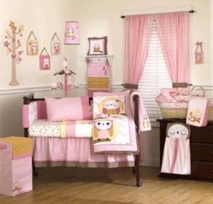Kidsline In The Woods CotBed Nursery Set Owl Pink Girl 5 piece Bedding - Picture 1 of 1