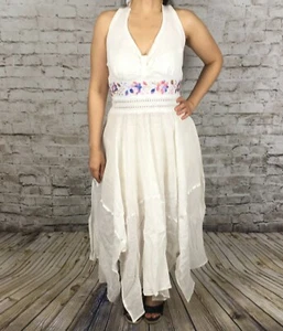 Pequeño Campesino Halter Vestido Mexicano Bordado 100% Manta Algodón - Imagen 1 de 4