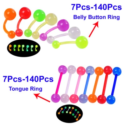 7-140 PIEZAS Brillo en la Oscuridad Acrílico Lengua Pezón Anillo Ombligo Piercing Corporal Foto 1 de 4