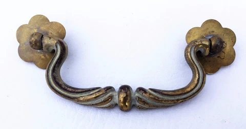 MCM Romantic Antique Hardware Drawer Pull Brass French Provincial 4”centers Cover