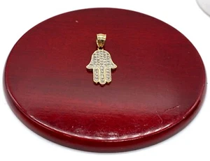 14k Solid Yellow Gold Small Hamsa Hand Necklace Pendant Charm - Picture 1 of 7