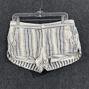 Free People Shorts Women's 2 Ivory Blue Striped Summer Beach Mini - Picture 1 of 9