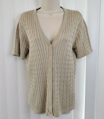 Cárdigan JONES NEW YORK Mujer Pequeño Beige Seda Manga Corta Cable Botón Suéter Foto 1 de 4