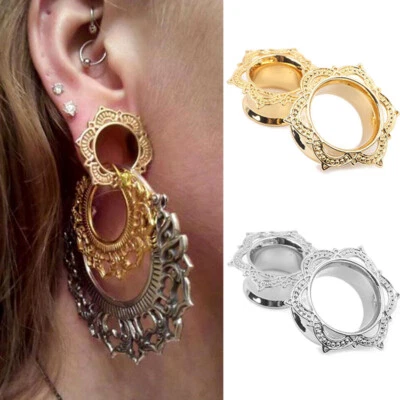 Paar Kupfer Silber Gold Lotosblume Flesh Ohr Tunnel Schraub Plug Piercing 6-16mm - Bild 1 von 4