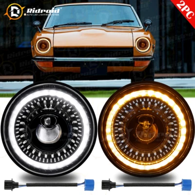 2x 7''Inch LED Headlights Welcome Halo For Datsun 240Z 260Z 280Z 280ZX 1970-78 - Image 1 of 4