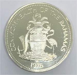 1976 Bahamas Islands $5 Dollars Proof LARGE World Silver Coin 925 Sigma Test - Picture 1 of 5