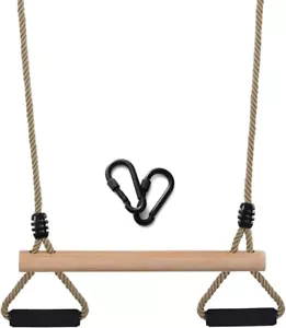 Wooden Trapeze Swing Bar with Gym Rings for Children'S Swing Set Indoor Outdoor - Picture 1 of 6