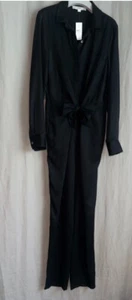 LOFT long sleeve black tie front button front collared jumpsuit woman’s Size 8 - Picture 1 of 12