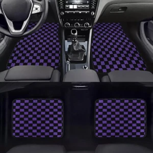 4PCS UNIVERSAL CHECKERED PURPLE Racing Fabric Car Floor Mats Interior Carpets - Picture 1 of 7