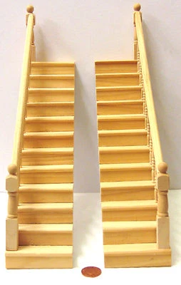 Natural Finish Fixed Bannister Rail Tumdee 1:12 Scale Dolls House Stair Case N - Image 1 of 4