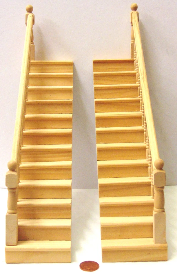 Natural Finish Fixed Bannister Rail Tumdee 1:12 Scale Dolls House Stair Case N - Image 1 of 4