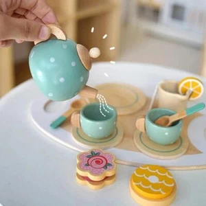 15Pcs Wooden Afternoon Tea Set Toy Pretend Food Learning Role Play Game Unisex - Picture 1 of 12