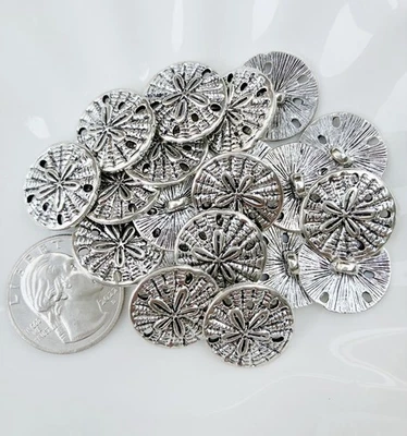 20PC Antiqued Silver Flower Scrapbooking Metal Sewing Buttons with Shank 19x18mm - Image 1 of 3