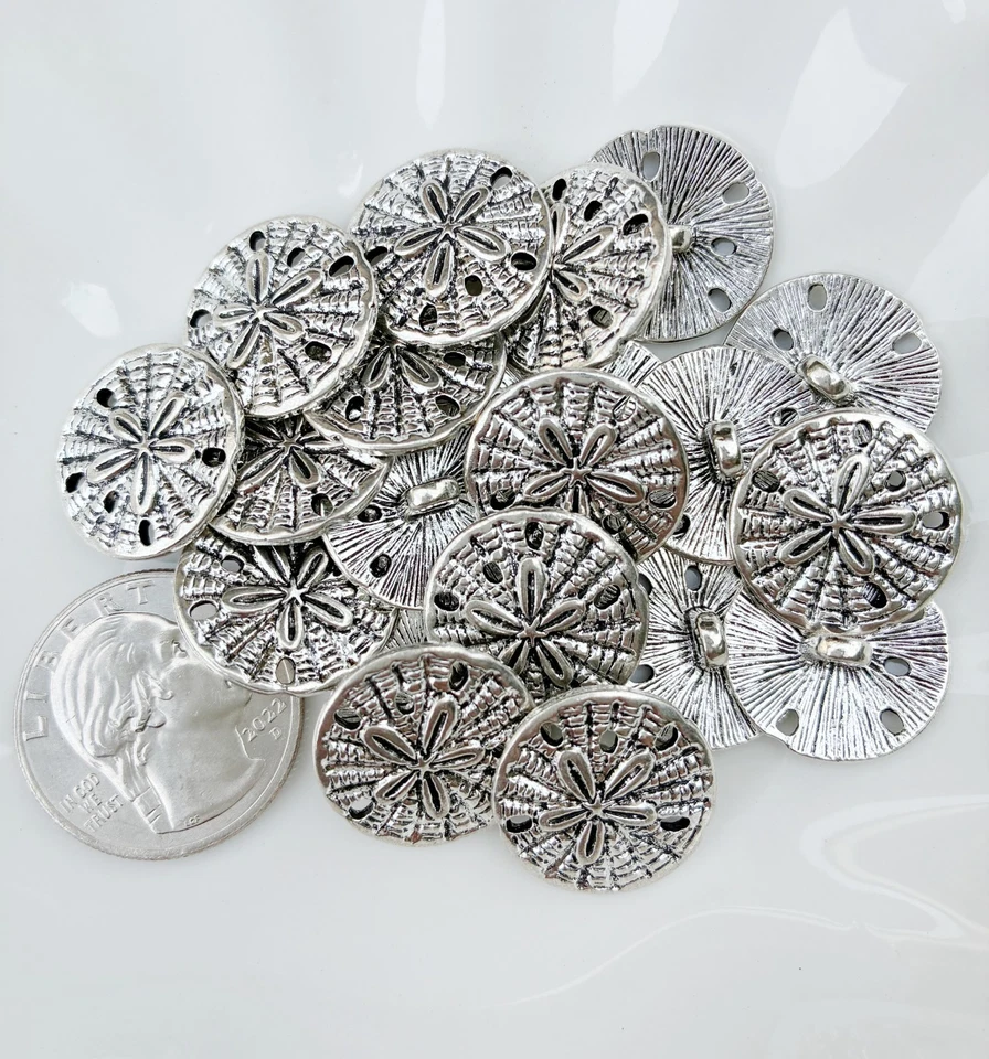 20PC Antiqued Silver Flower Scrapbooking Metal Sewing Buttons with Shank 19x18mm - Image 1 of 3
