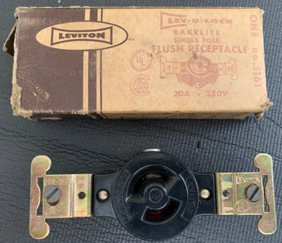NOS Leviton no. 5161 Bakelite Single Pole Flush Receptacle 15A 250V Made in USA - Image 1 of 4