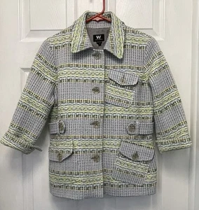 W by Worth Blue Gray Green Yellow Tweed Blazer Jacket Size Large - Picture 1 of 10