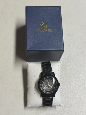 Reloj Automático Hombre Alps Sewor Skeleton Tono Plateado Redondo Acero Inoxidable Negro Foto 1 de 4