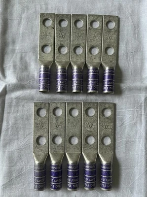 Burndy YA282N, Compression Cable Lug, 4/0 Cu 2-Hole Long 1/2, Box Of 10 - Image 1 of 2