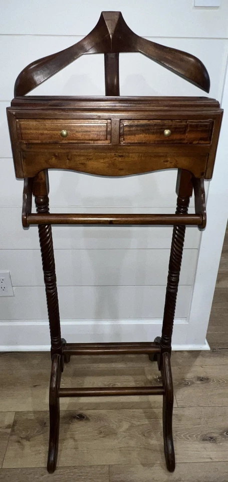 Suporte de manobrista vintage nogueira mordomo cavalheiro dressboy cevada torção com 2 gavetas - Imagem 1 de 4