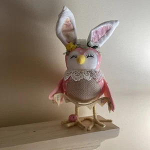 Fabric Bird Pink With Bunny Ears With Easter Banner Home Decor Foam Lace - Picture 1 of 10