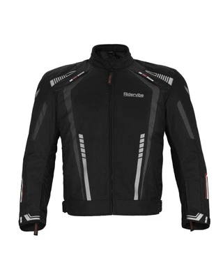 Chaqueta acolchada premium para hombre negra gris textil motocicleta motociclista corredor CE armadura Foto 1 de 4