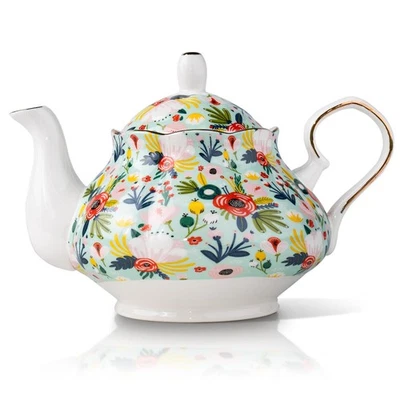 Tetera de porcelana de 33,8 oz de lujo dorada floral cerámica tetera hacer té... Foto 1 de 4