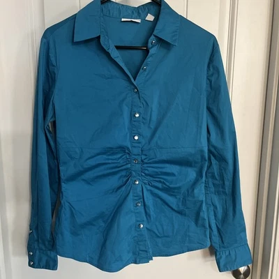 Camisa New York & Company Elastizada Para Mujer Manga Larga Cuello Abotonado Mediana! Foto 1 de 4