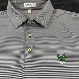 Peter Millar Summer Comfort Men’s M Polo Shirt Navy Stripe Royal Burgess Golf - Picture 1 of 12