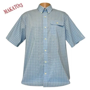 Duluth Trading Shirt Men’s LARGE Button Down Short Sleeve Blue Plaid Relaxed Fit - Picture 1 of 9