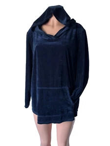 Dress Barn Sunday Women's Size 2X Navy Velour Pullover Sweatshirt Pockets Hoodie - Picture 1 of 8