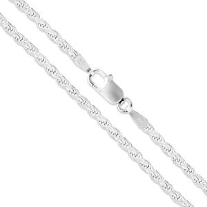 Sterling Silver Necklace Diamond-Cut Rope Chain 2mm 925