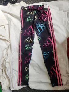 NWT Adidas  Girls Black Spray Paint Logo Full Length Sport Leggings Sz 14 Large - Picture 1 of 6