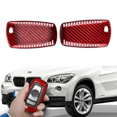 Remote Key Fob Shell Holder Cover Carbon Fiber For BMW 1 3 4 5 7 Series X3 Red - Image 1 of 4