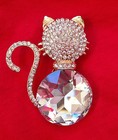 Cat Art Artisan Jewelry Swarovski Elements Broach Brooch Pin  Cat