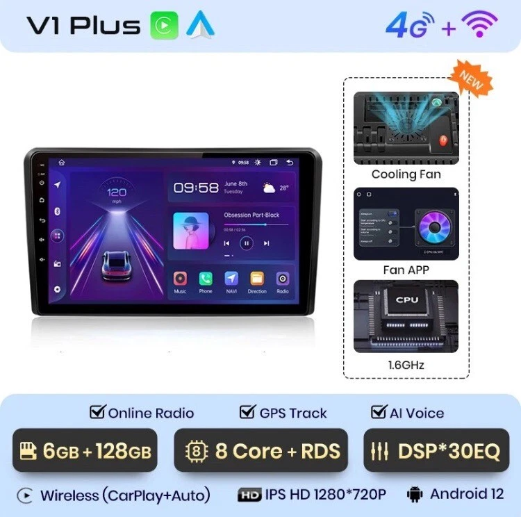 Autoradio Audi A3 8P 2003-2013 6G+128GB CarPlay-AndroidAuto Wireless 4G+WIFI. - Immagine 1 di 4