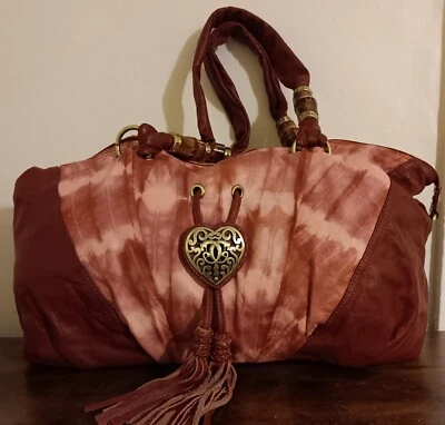 Sharif Burgundy Leather Pink Tie Dye Bamboo Hobo Shoulder Bag  - Image 1 of 4
