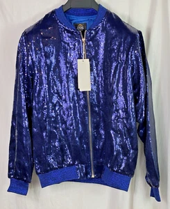 JOGAL blau Herren Größe M Medium Pailletten Reißverschluss Varsity Baseball Bomberjacke - Bild 1 von 8