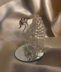 Small Spun Art Glass Peacock Bird Figurine 2.5" - Picture 1 of 5