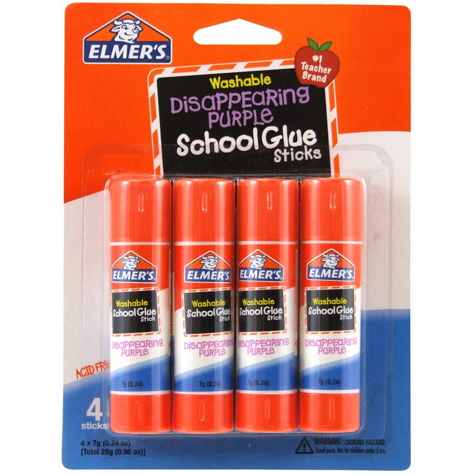 Elmers 4pk School Purple Glue Sticks Disappearing Washable
