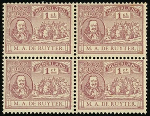 Países Bajos #88 Almirante Michiel de Ruyter Bloque de 4 Estampillas 1c Franqueo 1907 Estampillada sin montar o nunca montada - Imagen 1 de 1