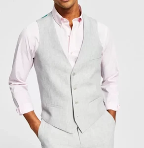 NWT BAR III Slim Fit Stretch 100% Linen Floral Back Suit Dress Vest Sz S - Picture 1 of 2