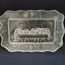 Vintage Lord's Last Supper glass bread tray or serving plate mint 11"x7"