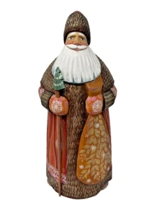 Statuina Babbo Natale vintage Russia intagliata e dipinta a mano firmata russa - Foto 1 di 7